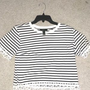 Forever 21 cropped striped tee with lace